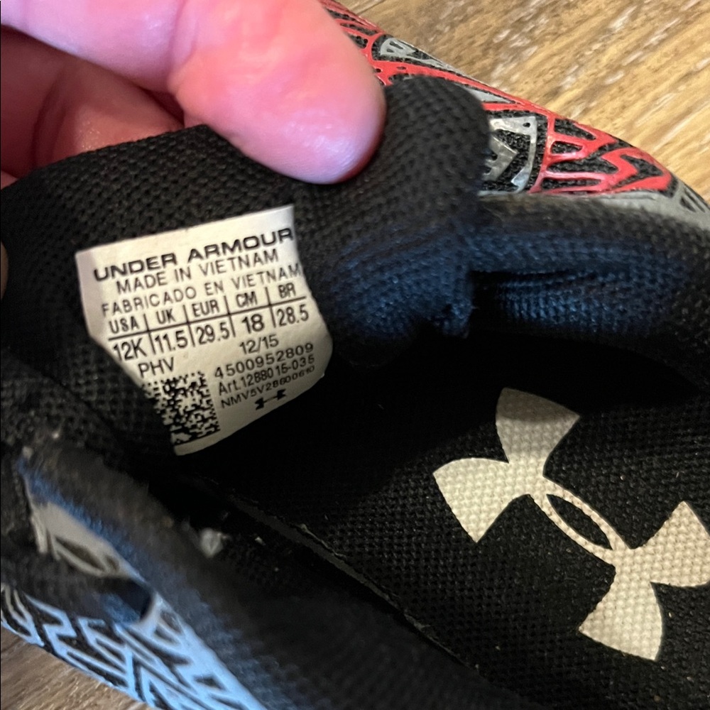 Under Armour Kids Sneakers - Black and Gray with Red Accents - Picture 2 of 5